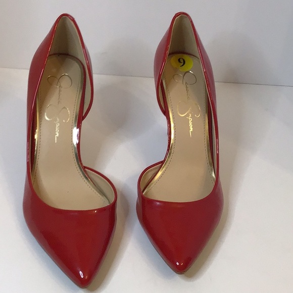 JESSICA SIMPSON WOMEN STUNNING RED PATENT POINTY TOE HEEL SZ 9M - Picture 2 of 12